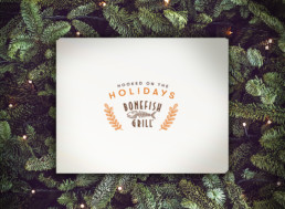 Hooked on the holidays on Christmas tree background
