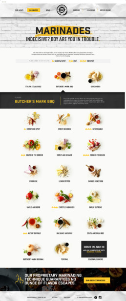 Butcher's mark website mockup marinades page