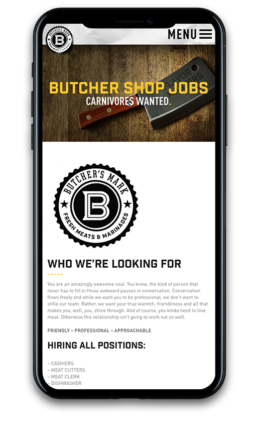 Butcher's mark mobile website mockup butcher shop jobs