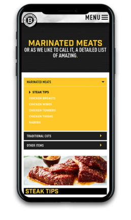 Butcher's mark mobile website mockup marinated meats