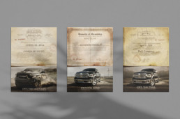 own the road, mountain, trail dodge truck advertisement mockups