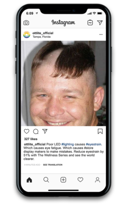 Ottlite instagram eye strain creative mockup man missing a chunk of hair