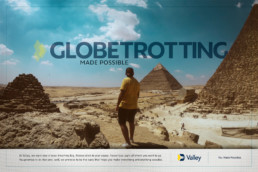 Valley bank globetrotting made possible man walking around Egyptian pyramids