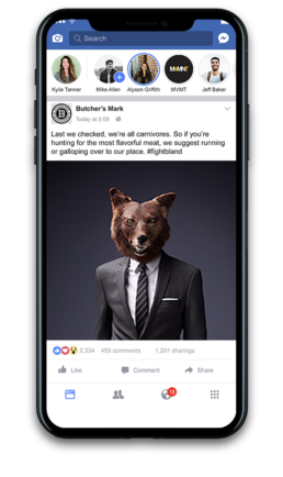 Butcher's Mark Facebook mockup wolf in business suit