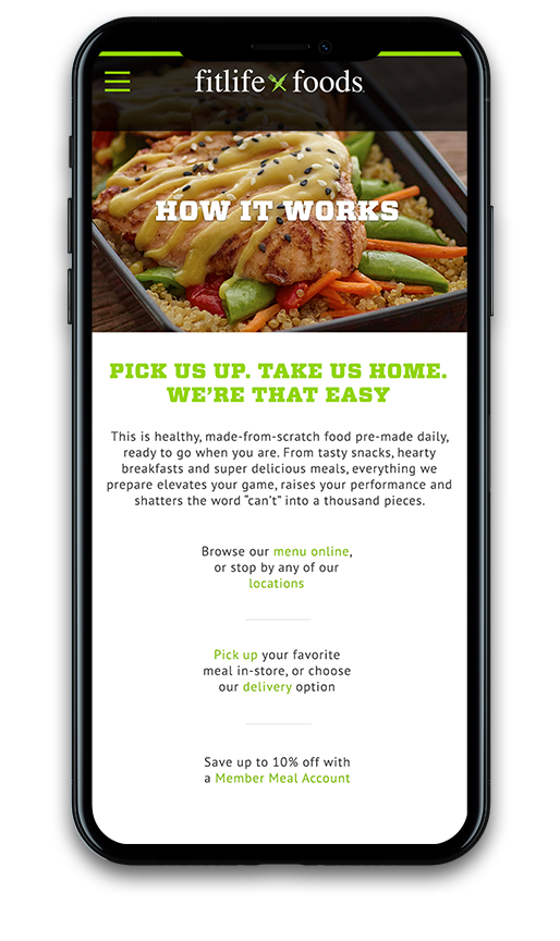 Fitlife mobile website mockup how it works page
