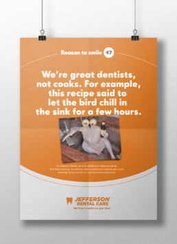 Jefferson dental reason to smile poster chicken chilling in sink