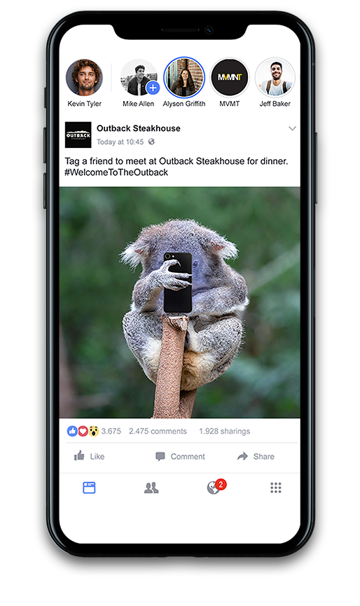 outback koala looking at phone Facebook mockup