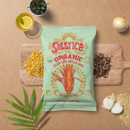 solsitice organic tortilla chips flat lay with corn and other ingredients
