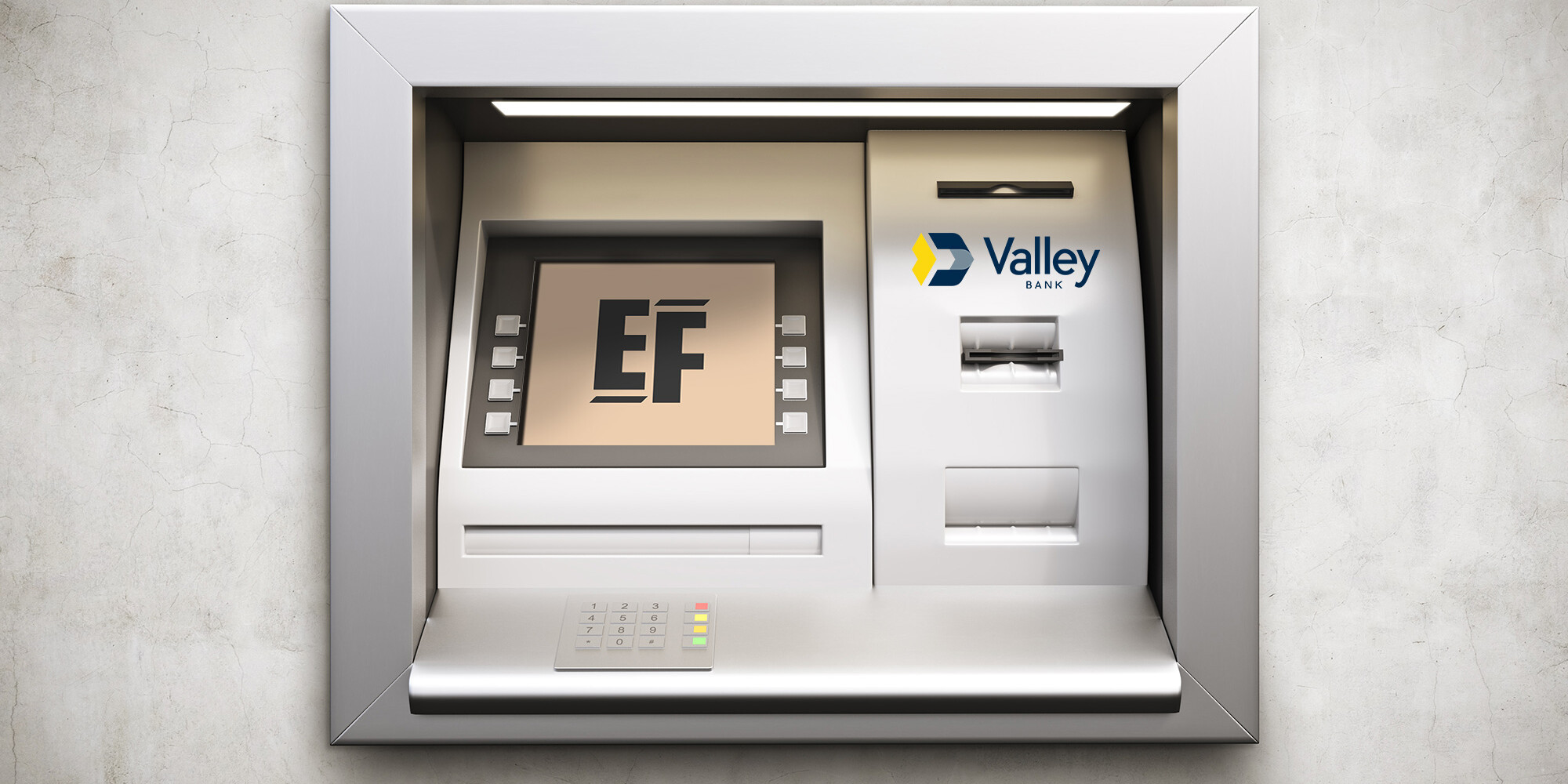 valley bank atm with eraser farm logo on the screen